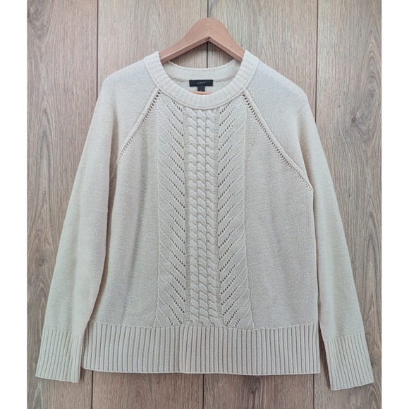 J.Crew 100% Wool Cable Knit Cream Sweater Women's Medium - Picture 1 of 5